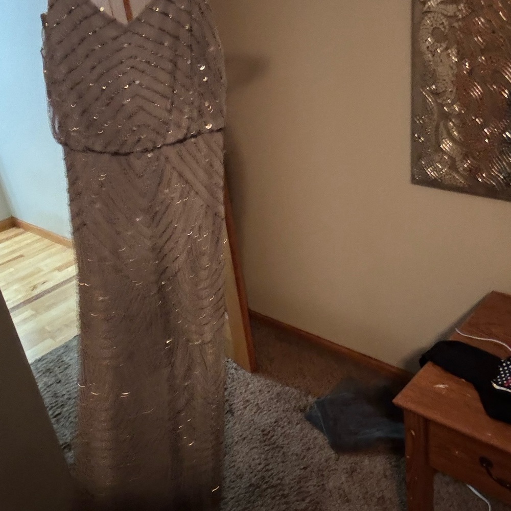 Adrianna Papell Silver Sequin Maxi Dress